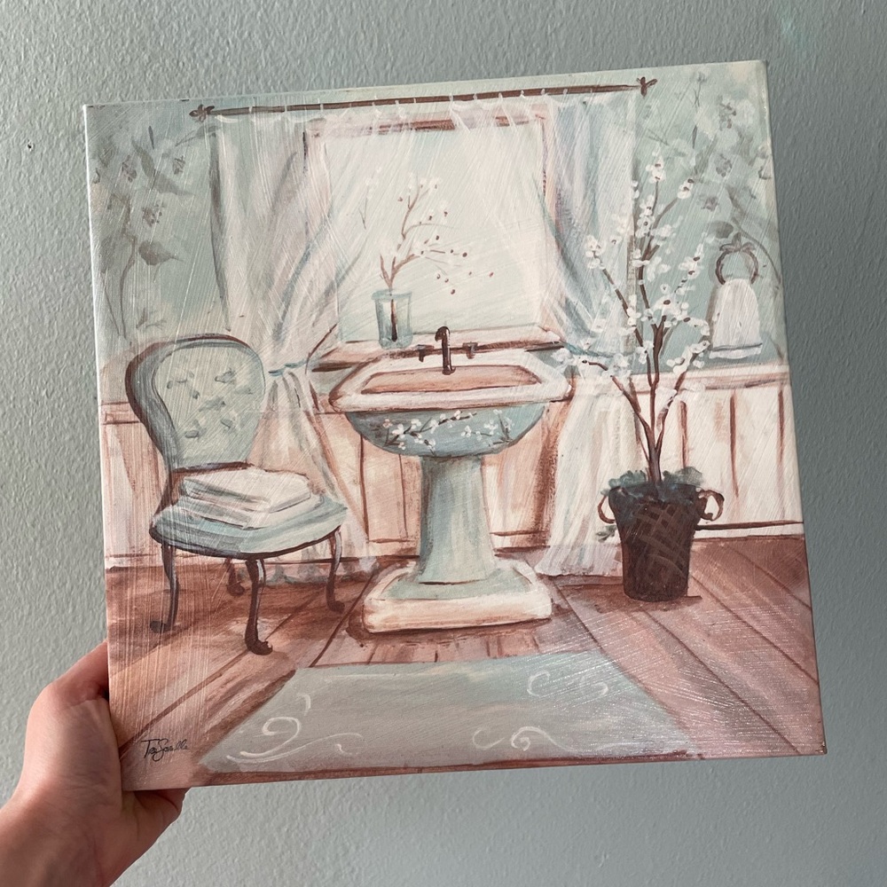 ♦️5/$15♦️Tre Sorelle Studios | Aqua Blossom Bath Wrapped Canvas Print Picture